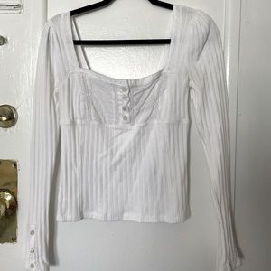 Free people long sleeve white top with lace and button details